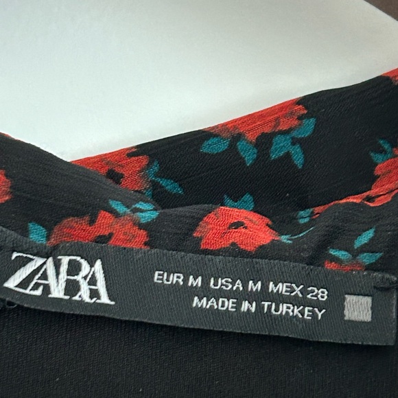 Zara Floral Long Sleeve Dress Red Black Size M - Picture 4 of 14